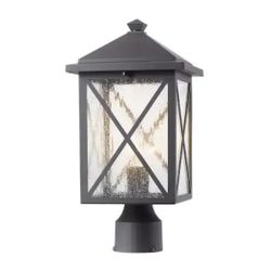 Home Decorators Collection Wythe 1-Light Black Outdoor Lamp Post Light Fixture with Seeded Glass