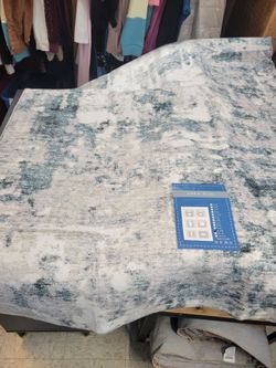 8x10 Area Rug Teal White Distressed Pattern