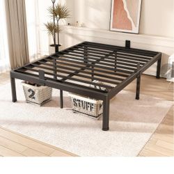 FUIOBYVV Queen Bed Frame with Round Corner Edge Legs 18 inch High 3500 lbs Heavy Duty Metal Platform Bed Frame Queen Size No Box Spring Needed/Non-Sli