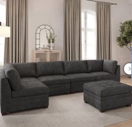 Thomasville Tisdale Modular Sectional 6-piece Dark Gray with Storage Ottoman