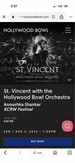 St. Vincent Hollywood Bowl Orchestra Aug 2 ,, Concert Tickets
