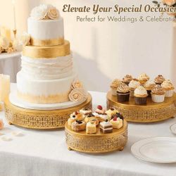 3 Pack Metal Gold Cake Stand, 12/10/8 Inch Round Cupcake Stands, Dessert Table Display Set for Wedding, Party, Birthday, Event, Anniversary, Celebrati