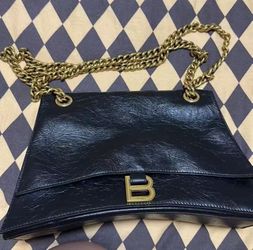 Black Gold Crush Series Double Chain Calfskin Hand-held Crossbody Shoulder Bag Medium Women's Black