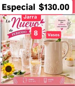 Especial Solo $130.00  Jarra y 8 Vasos Nueva Línea Wildflowers Princess House Ventas Finales
