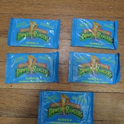 1994 Mighty Morphin Power Rangers Series 2 Trading Card Packs Also Includes A Power Cap In Each Pack Sealed 5 Packs Altogether. 