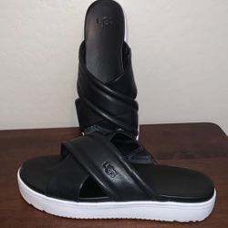 UGG BRAND NEW SIZE 10 W ZAYNE CROSSBAND LEATHER SLIDE SANDALS