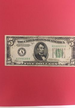 Series of 1934 A $5 Green seals