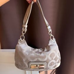 Vintage Coach Kristin Sateen hobo grey monogram bag