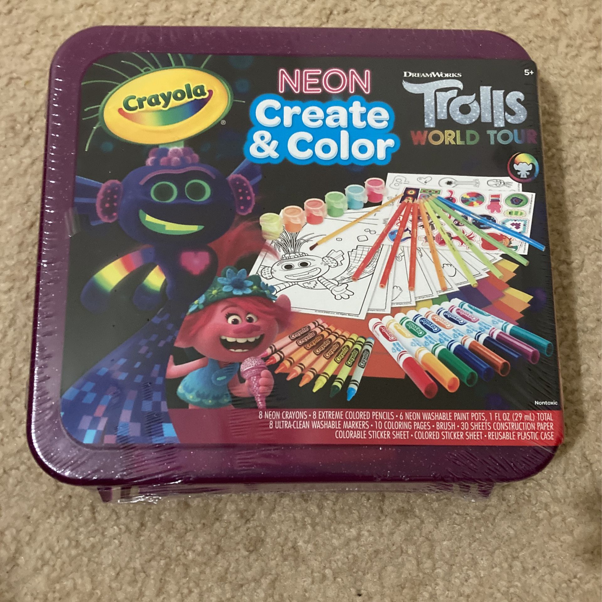 Crayola Trolls World Tour, Neon Create & Color Art Set, Over 70 Art Supplied