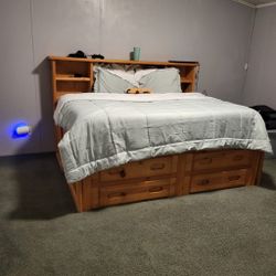 Full Size Wooden Bed With Storage