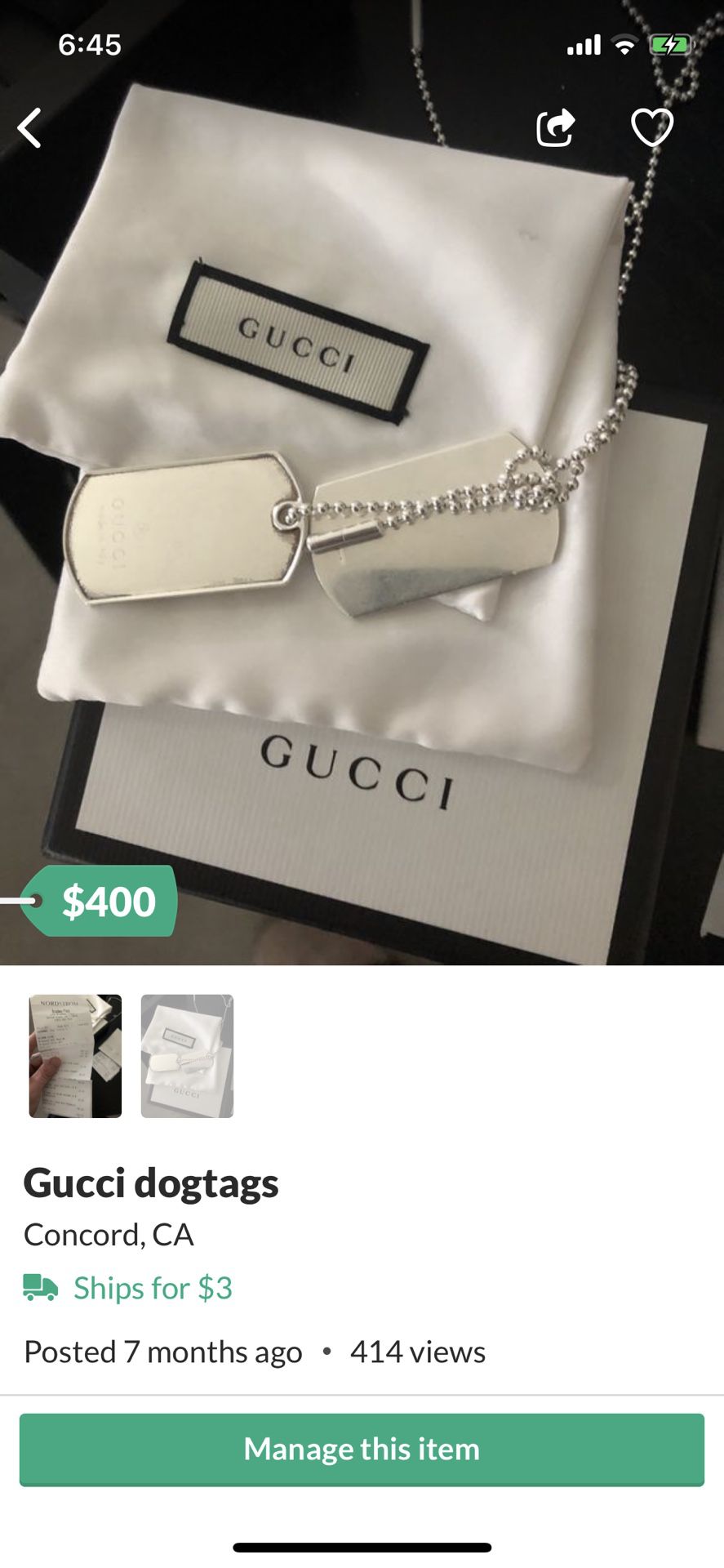 Authentic Gucci dog tags