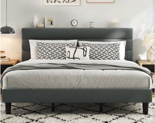 Velvet grey king size bed with mattress