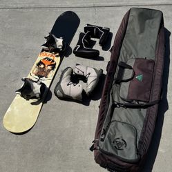 Volkl Wall AM Snowboard (152cm)+ Bindings + K2 Travel Bag + More