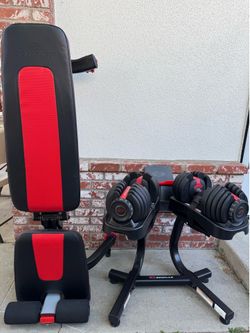 Bowflex SelectTech 552 Dumbbells + Stand + Adjustable Bench – Full Home Gym Set