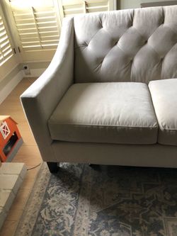 Chloe Velvet Tufted Sofa in Stone