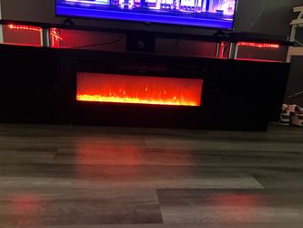 Black 2 Tier High 70 inch Gloss Tv Stand with Fireplace included