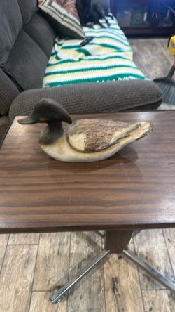 Handcrafted wooden duck  1ft  4  1/2 got a hold of