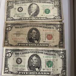 old five and ten dollar bills