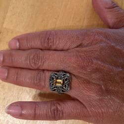 Silver Tone Color With Yellow Square Stone