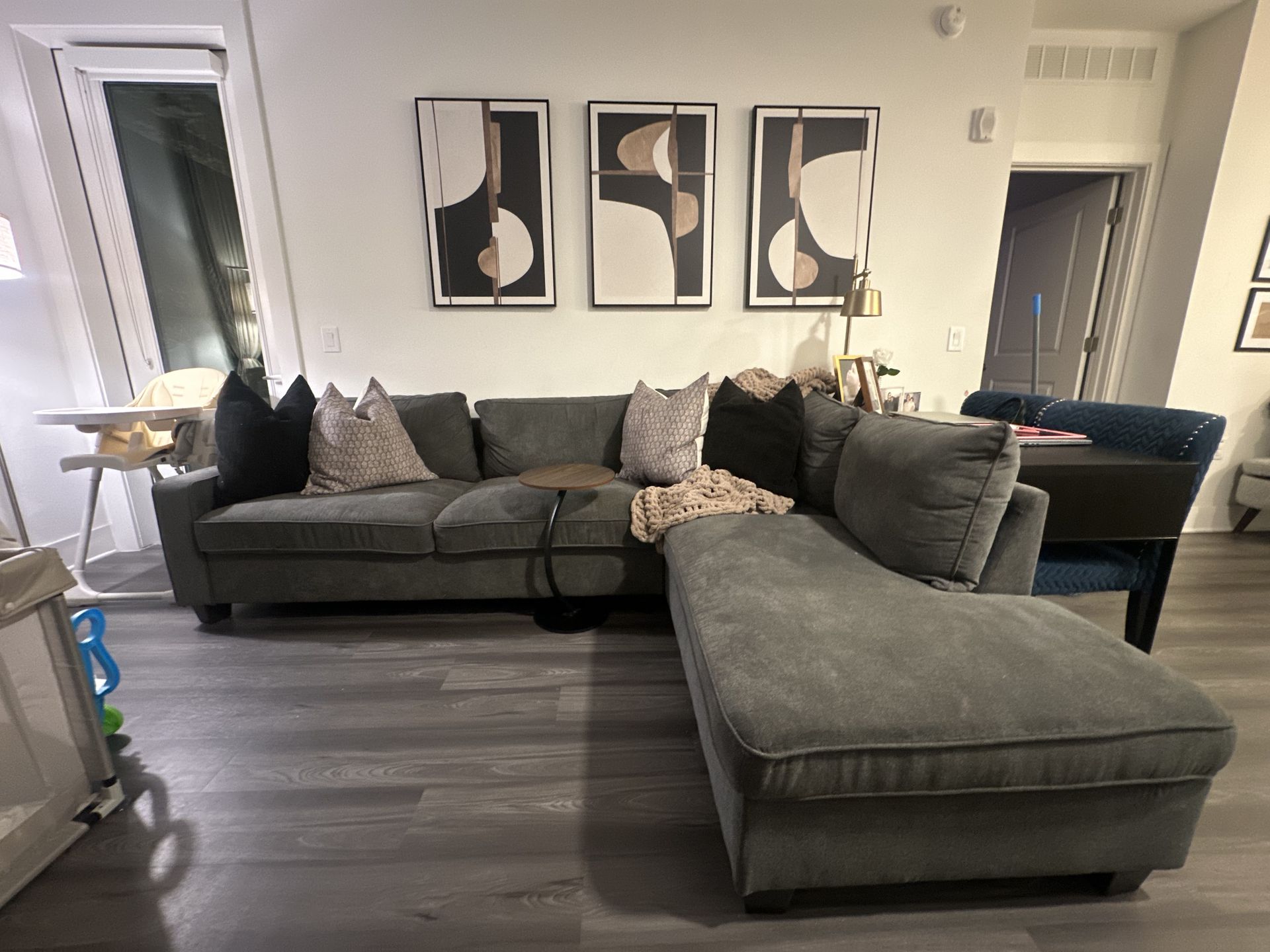 Sofa with art work & pillows