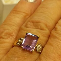 EMERALD CUT AMETHYST SOLID GOLD RING