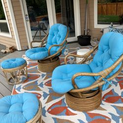 Boho Rattan Lounge Chairs & Ottomans