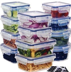 Airtight Food Storage Container Set With Easy Snap Lock Lids - BPA-Free Plastic Containers For Picnics With 12 Boxes and 12 Lids, Camping, Office, And