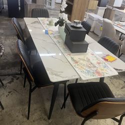7pcs dining table set table and 6 chairs brand new $499 Dining Chairs 【Set of 6】Mid-Century Modern Retro Faux Leather Chair With Bentwood Upholstered 