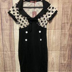 Miusol Small Black White cream Collared Cosplay Dress bow NWT