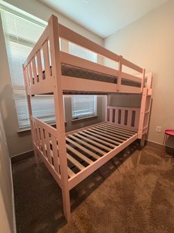 Pink Wooden Twin Bunk Bed Frame