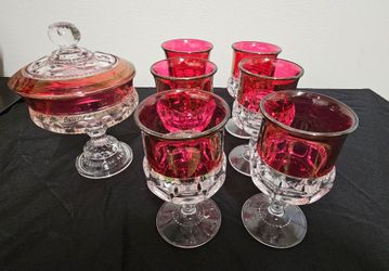 Vintage Cranberry Red / Ruby Stain Cut Glass Set