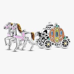 🐴 New! Horse & Carriage 925 Sterling Silver Plated Cubic Zirconia Charm Bead