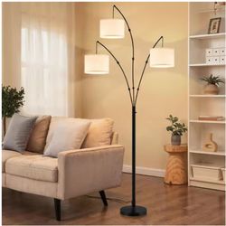 HINNIXY 82 in. Matte Black Mid-Century Modern 3-light Dimmable Arc Floor Lamp