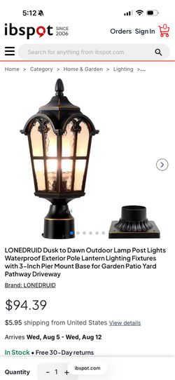 LONEDRUID Dusk to Dawn Outdoor Lamp Post Light