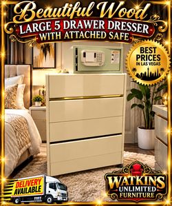 β¨ BEAUTIFUL LARGE 5-DRAWER DRESSER WITH DIGITAL SAFE β UNIQUE BEDROOM FURNITURE! β¨