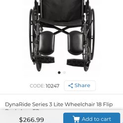 DynaRide Series 3 Lite Wheelchair 18 Flip Desk Arm, Footrest, Seat Pad And Back Pad 