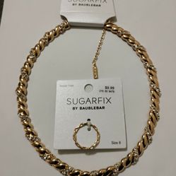 SUGARFIX by BaubleBar Crystal Collar Necklace Gold with Chain Ring