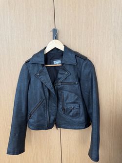 2YOU Made in France Black Leather Biker Jacket Skull Studded Back Women’s Size 2
