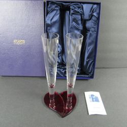 Atlantis Crystal Champagne Flutes Heart Base 9 7/8" Tall
