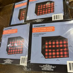 NEW Lot of 4 Blk/Red Buffalo Plaid Collapsible Fabric Storage Cube Bin Organizer 9"x9"x8"
