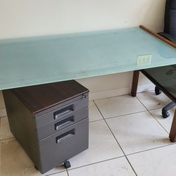 Glass Top Office Desk / Chair / File Cabinet