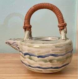 Vintage Japanese Style Teapot with Rattan Handle