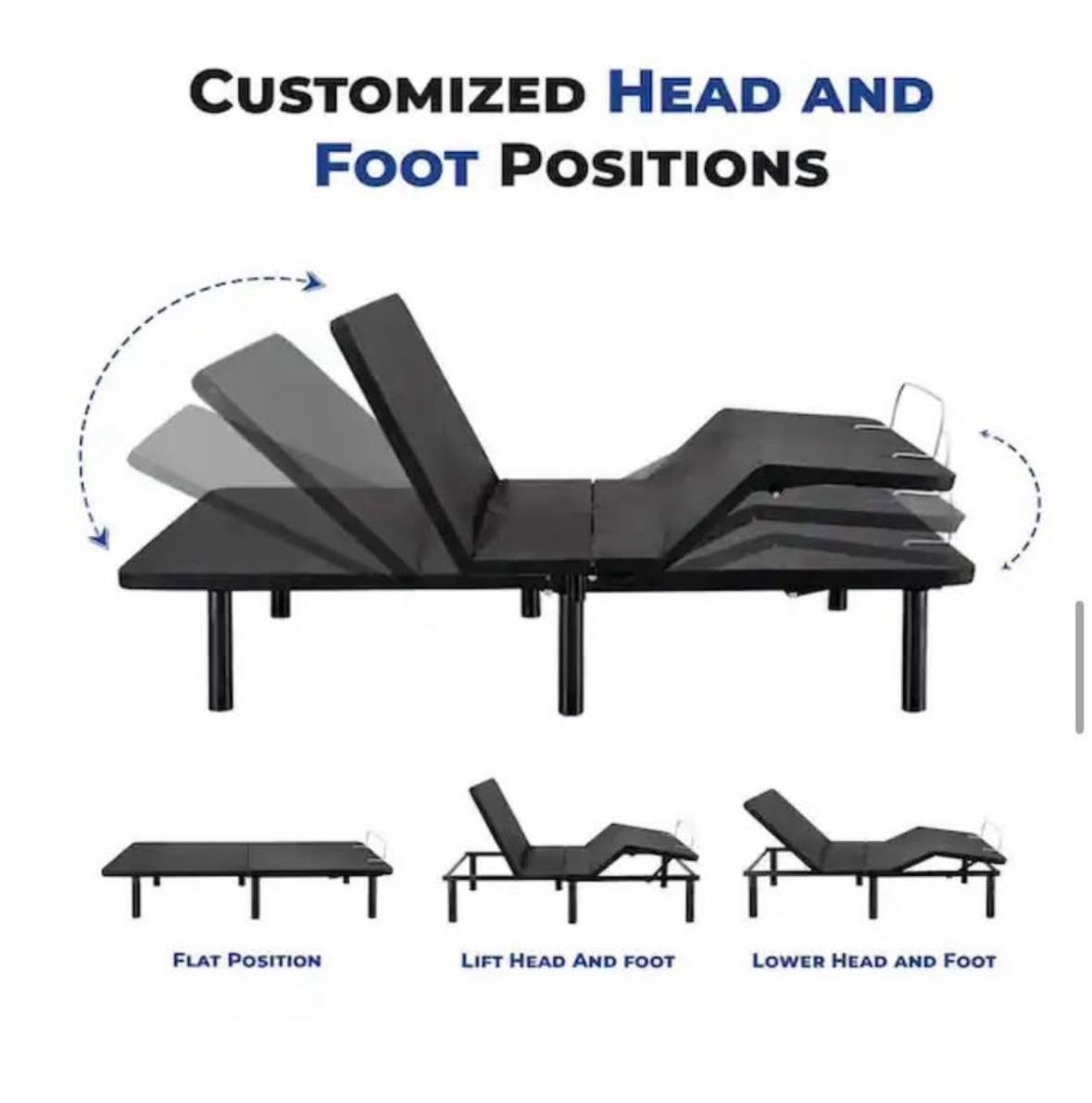 Black, Twin XL, Height Electric Adjustable Bed Frame Base With Wireless Remote Control