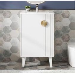Newly assembled 20.3 in. Single Sink Freestanding White Bath Vanity with White Ceramic Top