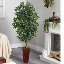 5ft. Ficus Artificial Tree in Bamboo Planter 