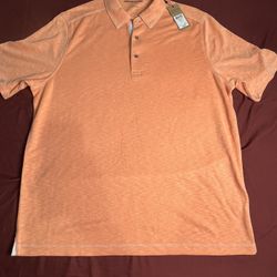 Johnson and Murphy Men’s Salmon polo shirt Sz(L) Double Stitching