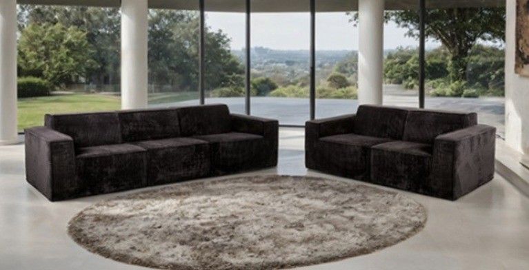 Brand New Black Compressed Foam Corduroy Sofa & Loveseat