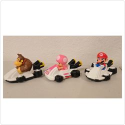 ​3-Piece Nintendo Mario Kart Toy Figure Lot – Mario, Toadette & Donkey Kong
