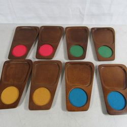 Imperial Vintage Hand Carved Hardwood Snack Trays Cork Coasters Japan
