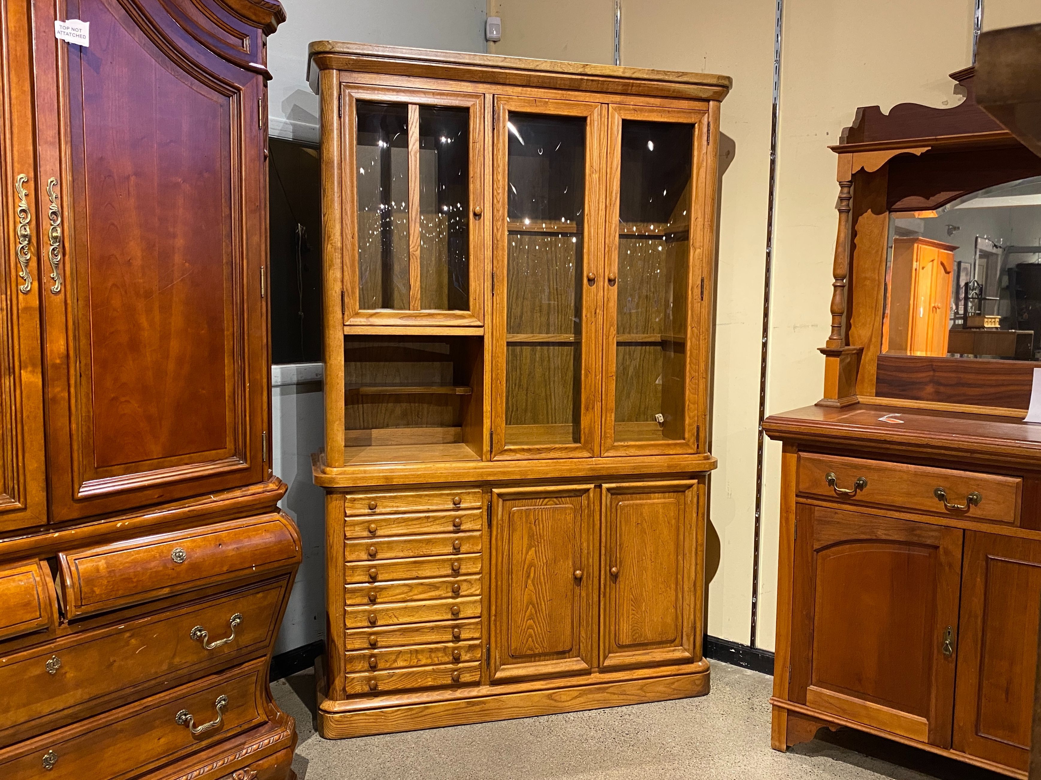 STANLEY 3-Door Faux-Drawer Display Hutch